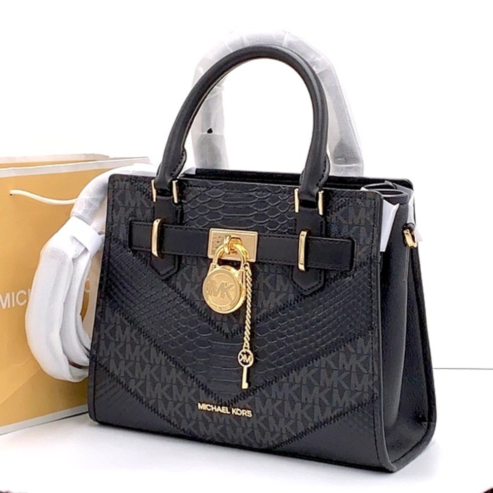 Michael Kors Hamilton Small Satchel Shoulder Crossbody Bag Black Multi NWT